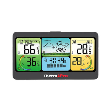 ThermoPro TP280C 1000ft Multi-Format Weather Forecast Barometer with Dual Power Supply, Rechargeable Sensor, LCD Backlight Screen, Weatherproof Digital Thermometer