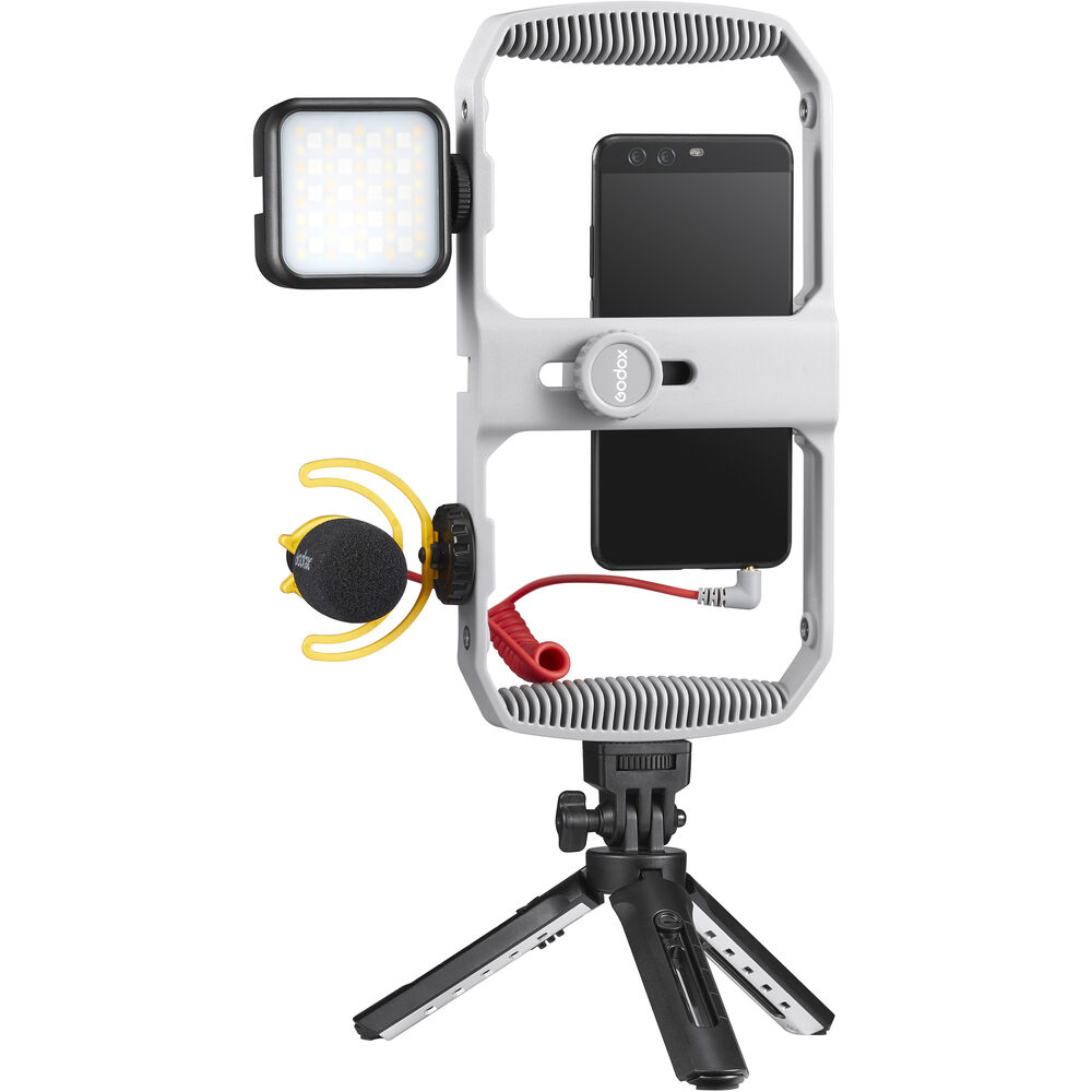 Godox VK1-LT Vlogging Kit with LED6R LED Light, Smartphone Rig, Tripod and Microphone for Livestreaming, Vlogging and Meetings