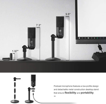 [CLEARANCE] Fifine K670B Podcast Microphone USB with Headphone Monitoring 3.5mm Jack and Pluggable USB Connectivity Cable for Computer, PC, Mac, Windows,Recording Voice Over, Streaming, Youtube