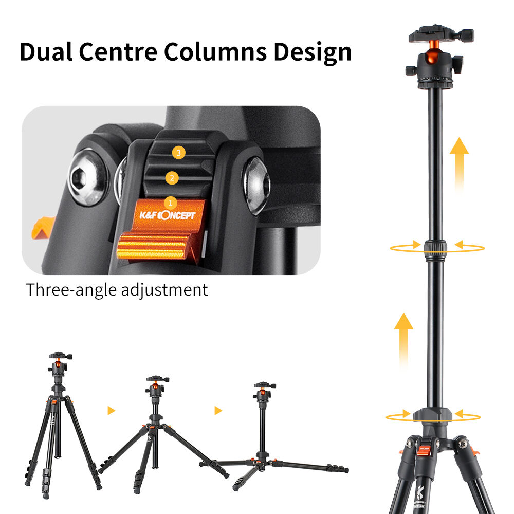 K&F Concept BI234M Lightweight Compact Travel Camera Tripod Magnesium Alloy with Ball Head, 1.6m Max Height, 8kg Load Capacity