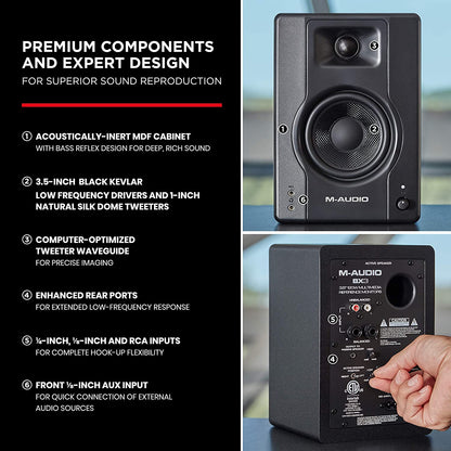 M-Audio BX3BT 120W (Pair) Powered Desktop Bluetooth Monitor Speakers for PC Computer, Gaming, Music Production, Live Streaming and Podcasting