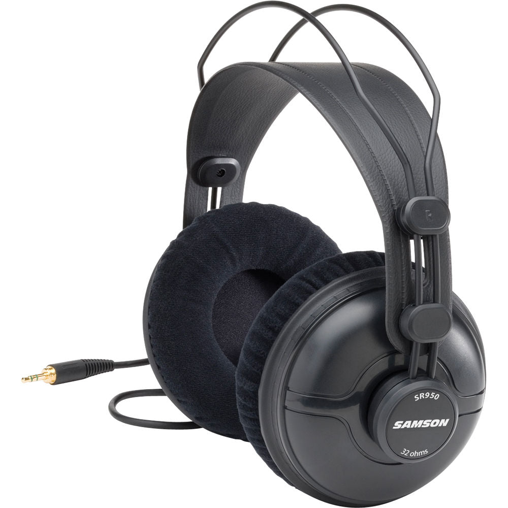 Samson SR950 Professional Studio Reference Headphones Closed-Ear Back Design with Neodymium Drivers Adjustable Headband Gold-Plated Adapter for Audio Engineering Mixing Playback