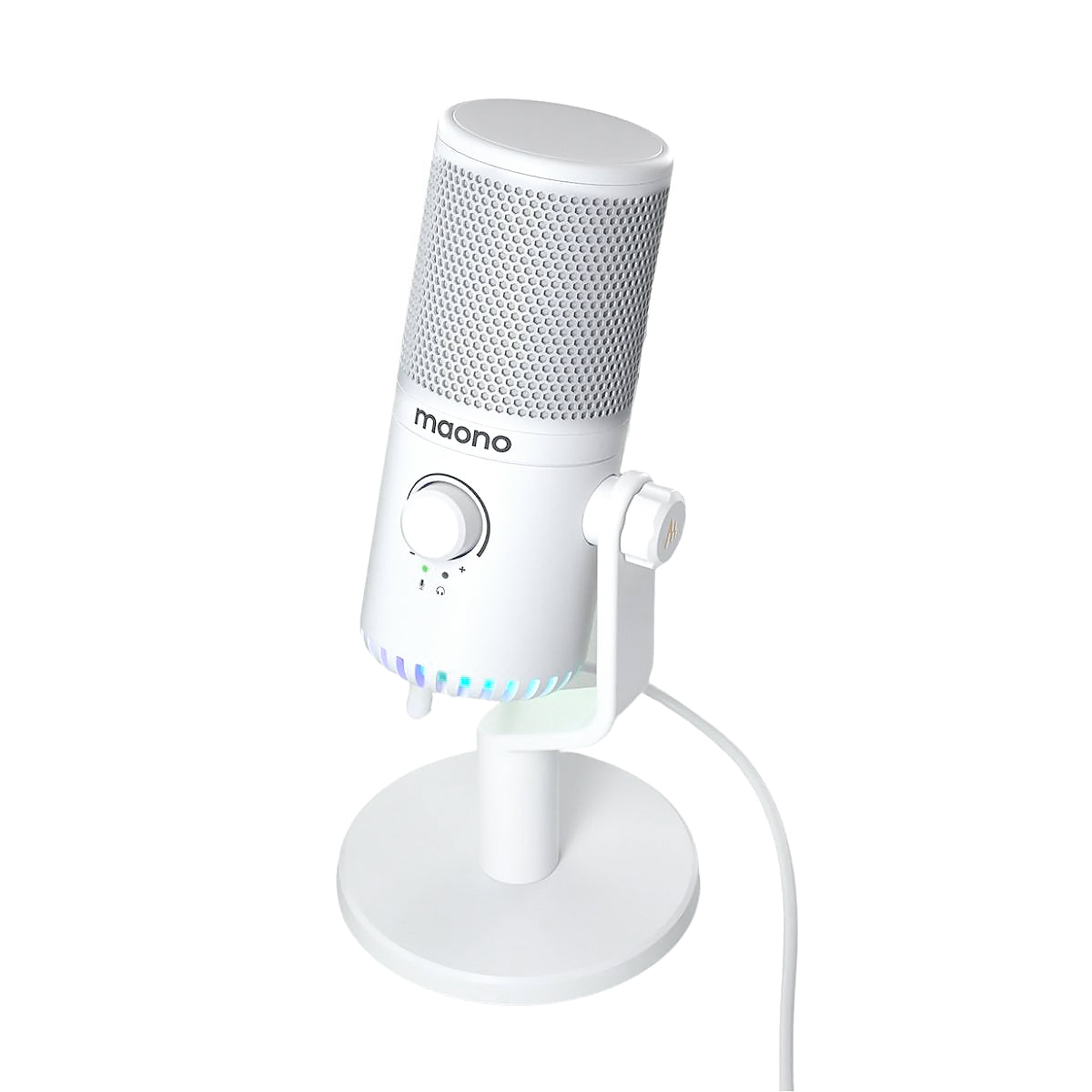 Maono DM30 Programmable RGB Gaming Cardioid Condenser USB Microphone with 3.5mm Jack, Mic Gain, Headphone Volume, Zero Latency Monitoring (White)