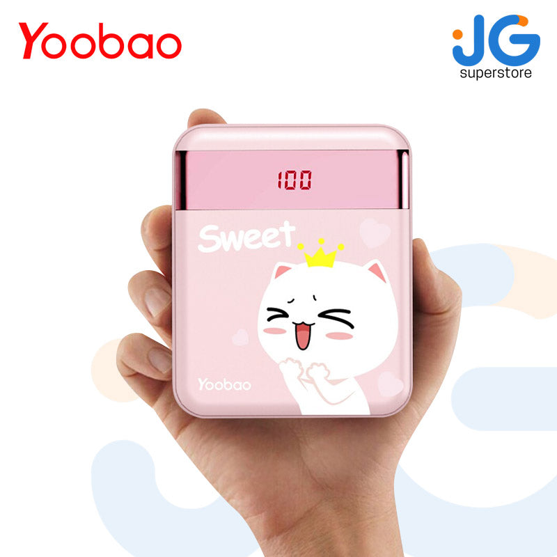 Yoobao M4 Pro Mini Cute Led Digital Display Powerbank 10000 mAh Capacity Quick Charge with Dual Port Output (Pink Sweet)
