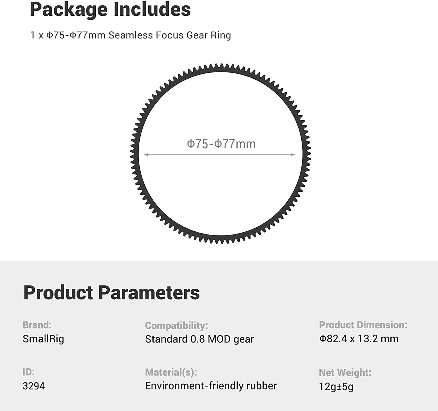 SmallRig Seamless Focus Gear Ring with 0.8 MOD for Stable Focal Length Adjustment 62.5mm to 64.5mm 66mm to 68mm 72mm to 74mm 75mm to 77mm 78mm to 80mm 81mm to 83mm 3291 3292 3293 3294 3295 3296