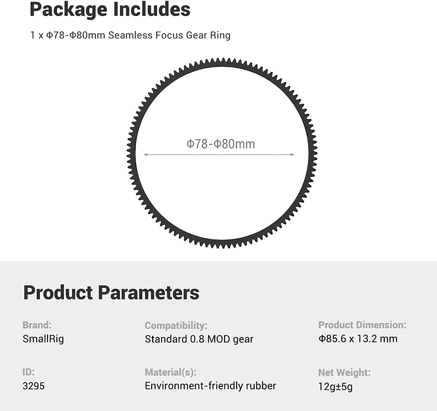 SmallRig Seamless Focus Gear Ring with 0.8 MOD for Stable Focal Length Adjustment 62.5mm to 64.5mm 66mm to 68mm 72mm to 74mm 75mm to 77mm 78mm to 80mm 81mm to 83mm 3291 3292 3293 3294 3295 3296