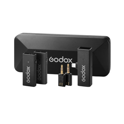 [CLEARANCE] Godox MoveLink Mini Kit 2 UC Wireless Lavalier Microphone System (TX TX RX) with 328ft Wireless Range, Built-In Rechargeable Batteries and Charging Case for Cameras, iPhone and Android Smartphones (USB-C)