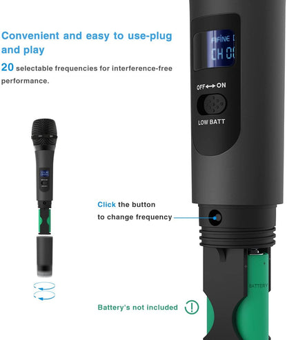 Fifine K025 Wireless Microphone, Handheld Dynamic Mic System for Karaoke Nights, House Parties, Over the Mixer PA System Speakers