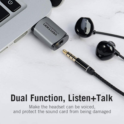 [CLEARANCE] Vention Sound Card USB To Jack 3.5mm 2-in-1 Adapter External Gray Metal Type (CDL)