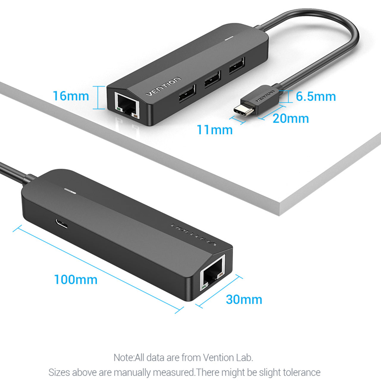 Vention 5 in 1 USB-C Hub 4-Port USB 3.0 Docking Station 5Gbps with RJ45 1000Mbps Network Port and Power Supply Port (TGP)