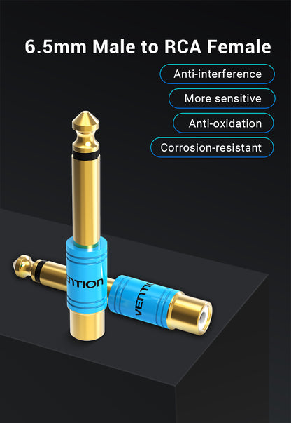 Vention 6.5mm Male to RCA Female Gold Plated Copper Audio Adapter for Mixer, Amplifier & Microphone
