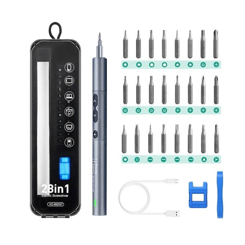 Noyafa 28-in-1 Pen-Type Electric Mini Screwdriver Set with 24 Screwdriver Bits (4x28mm), Forward and Reverse Rotate, LED Lighting and Rechargeable 350mAh Battery for Hardware and Electronics | NO-882037