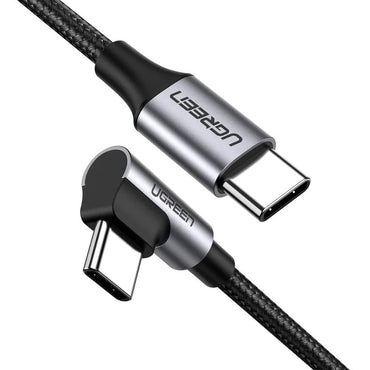 [CLEARANCE] UGREEN 100W PD USB-C 2.0 Male to Angled USB Type-C Male Fast Charging Cable with Braided Aluminium Shell for Smartphones, Tablets, Laptops (1M) | 7064