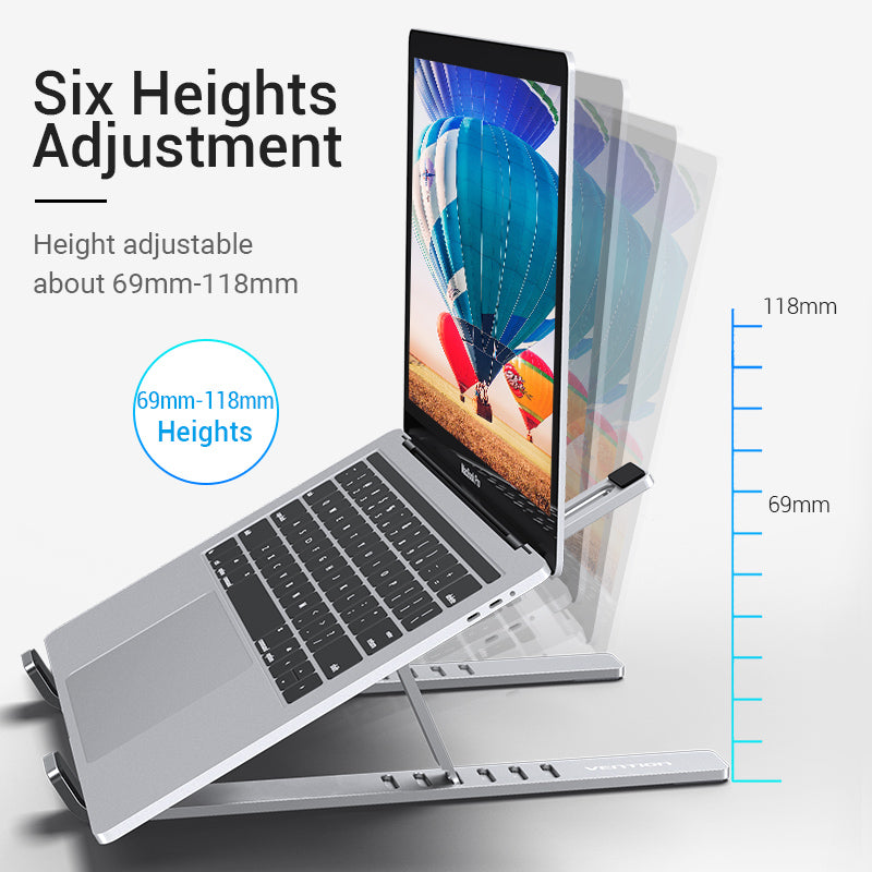 Vention Adjustable Aluminum Laptop Stand Foldable Holder with 6 Heights Adjustment for 10-15.6" Laptops Tablets (KDLI0)