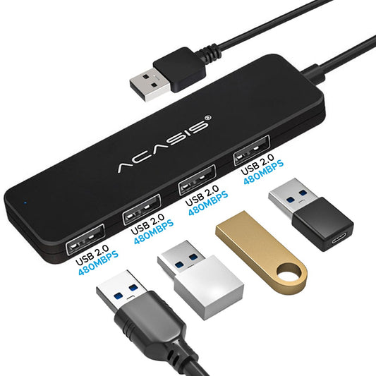 ACASIS 4-in-1 USB 2.0 Mini External Hub Splitter Docking Station 4-Port with 0.2m / 0.6m / 1.2m meters Cable, 480Mbps Data High Speed for Laptop and Desktop | AB2-L42 AB2-L46 AB2-L412