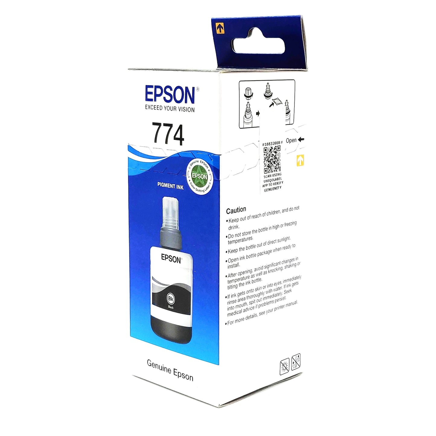 Epson 774 Pigment Ink Refill Bottle (140mL) Black for Printer EcoTank M100 / M105 / M200 / M205 / L605 / L655 / L1455