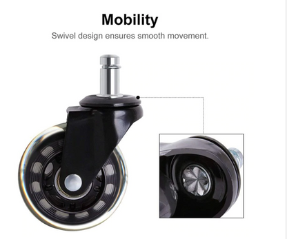 ArgoX 5 Pcs Office Chair Caster Wheels 3 Inch Swivel Rubber 360 PU Roller for Wood Floor,  Computer Chair Universal Wheel