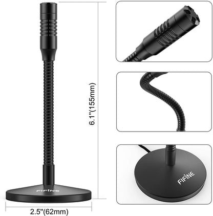 [CLEARANCE] Fifine K050 Mini Gooseneck USB Microphone for Dictation and Recording,Desktop Microphone for Computer Laptop PC, Plug and Play Great for Skype, YouTube, Gaming, Streaming, Voiceover, Discord and Tutorials