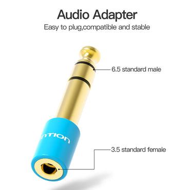 Vention 6.5mm Male to 3.5mm Female Audio Jack Plug Gold-plated Adapter for Microphone Headset Guitar Recording (VAB-S01-L)