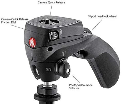 Manfrotto MKCOMPACTACN-BK Compact Action Aluminum 3.3Lb Tripod for Vlogging, Photography (Black)
