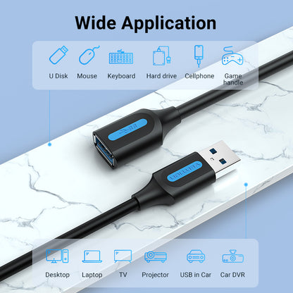 [CLEARANCE] Vention USB 1-Meter 3.0 Male to Female Extensions Cable 5Gbps Aluminum Black PVC Type (CBH)