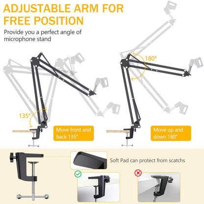 Maono AU-B01 B01 Microphone Suspension Adjustable Boom Scissor Arm Stand, Black