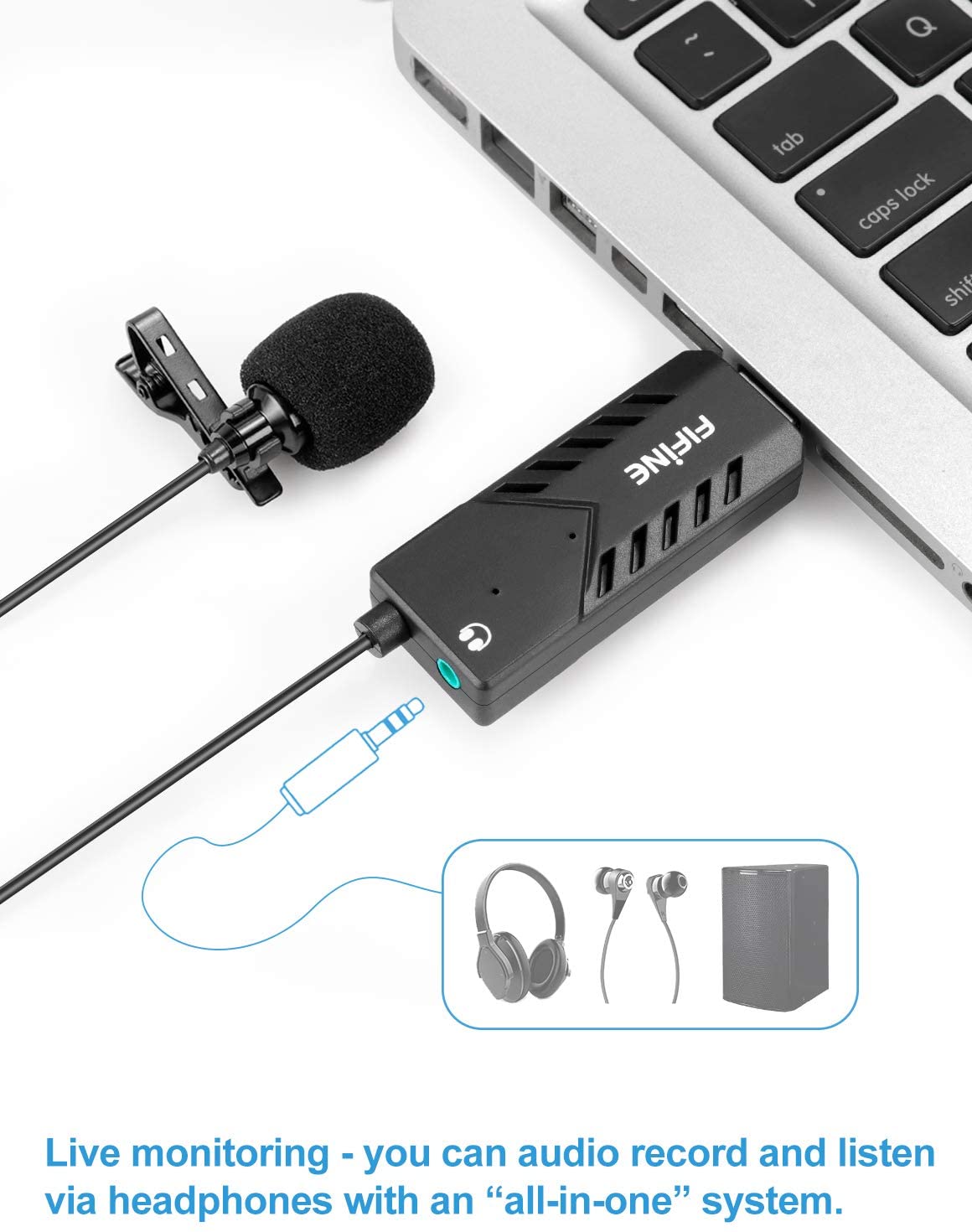 FIFINE K053 USB Lavalier Lapel Microphone Clip-on Cardioid Condenser Computer mic Plug and Play USB Microphone with Sound Card for PC and Mac