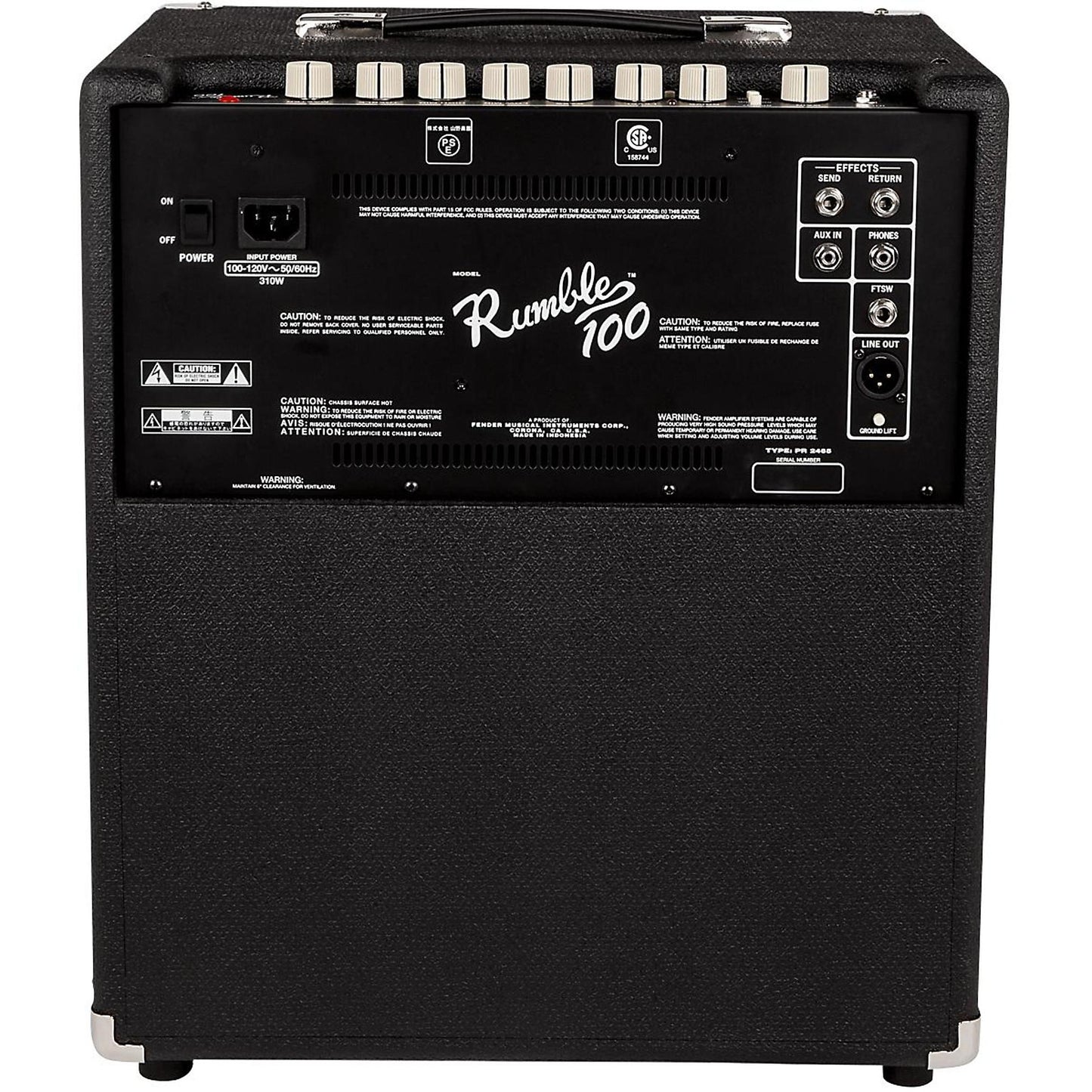 Fender Rumble 100 Electric Bass Combo Amplifier 100watts 120V (230V EUR) Lightweight with 12in Speaker XLR Line Out Ground Lift 4-Band EQ