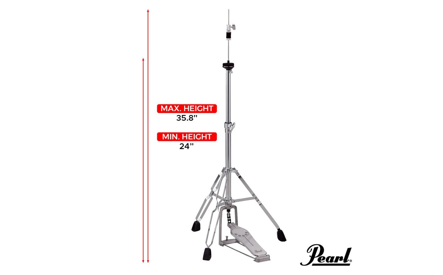 Pearl H830 Longboard Hi-Hat Cymbal Stand Double Braced Lightweight with Clutch Chain Drive Swiveling Legs