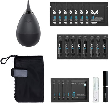 [CLEARANCE] VSGO VS-A2E Professional Lens Cleaning Kit VS-A2E with Filter Air Blower Folding Pouch Microfiber Lens Cloth Wet Wipes Lens Cleaner Metal Brush Cotton Swab for Optical Camera Lens Phone Laptop Cleaning