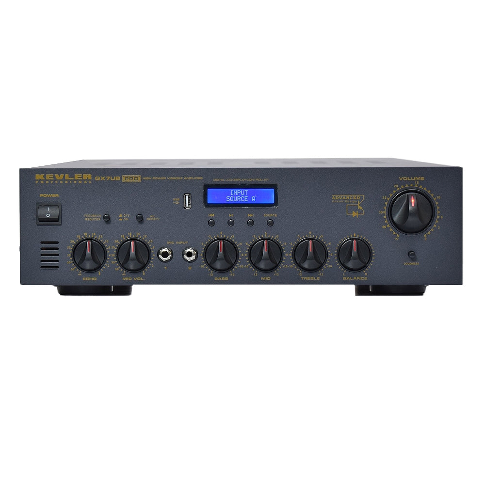 KEVLER GX-7UB PRO 800W X2 High Power Videoke Amplifier with USB / Bluetooth / FM Function, 3 Line Input, LCD Display,  Mic Priority and Feedback Reducer, Effects Master Controls for Karaoke System