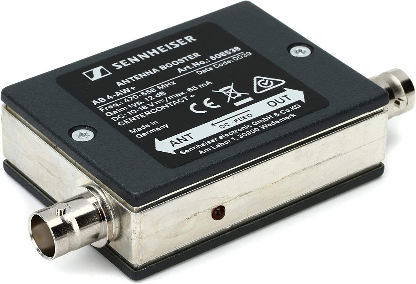 Sennheiser AB4-AW+ Inline Antenna Booster 470MHz to 558MHz with BNC Connectors Metal Housing for Signal Loss Compensation