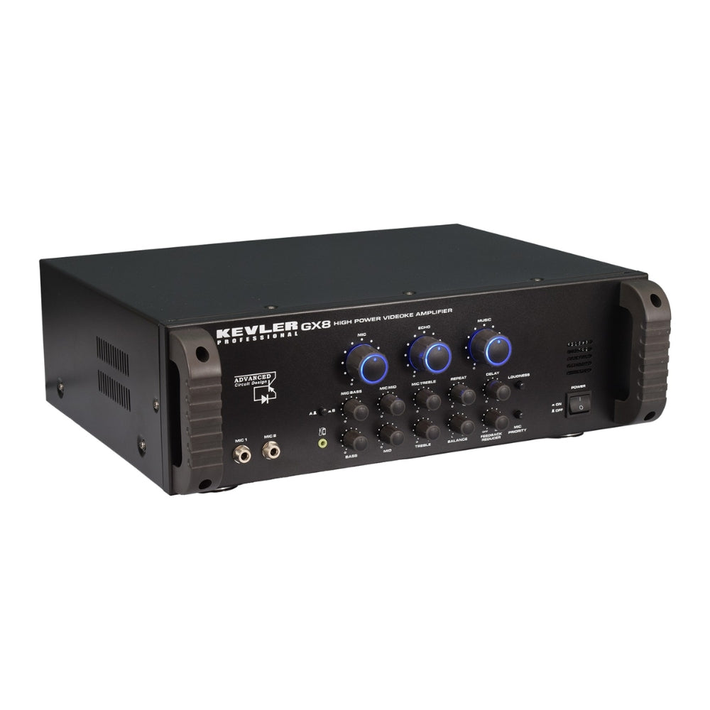 KEVLER GX-8 900W X2 High Power Integrated Amplifier with 3.5mm Jack/Mic Input, Feedback Reducer, Mic Priority Button, Effects Master Controls for Karaoke System