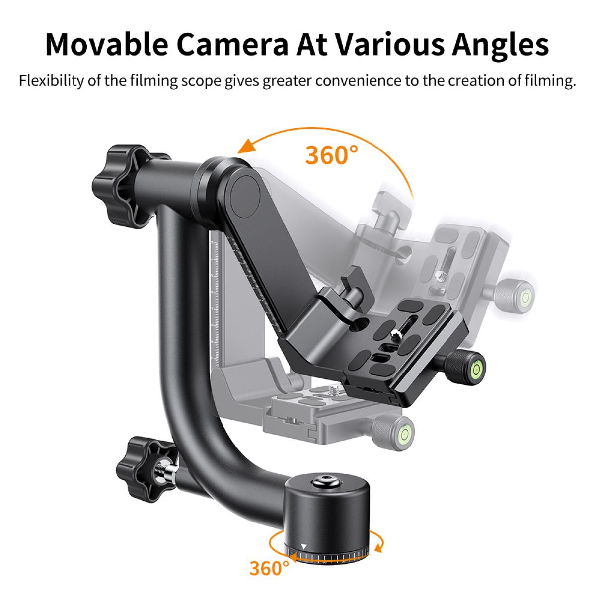 K&F Concept Heavy Duty Aluminum Gimbal Tripod Head with 20kg Load Capacity, 360 Rotation, 1/4" Quick Release Plate for Photography Filming Equipment
