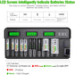 EBL TB-6036 12-Bay Multipurpose Smart Battery Charger with LCD Status Displays, Independently Controlled Charging Slots, 2 Additional 9V 6F22 Compatible Terminals for Ni-MH Ni-CD Rechargeable Batteries