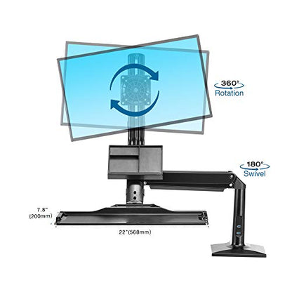 [CLEARANCE] NB North Bayou NB35 19"- 27" with 9Kg Max Payload Sit and Stand Workstation VESA Monitor Desk Mount, Keyboard Tray and Gas Strut Full Motion Swivel Arm for LCD LED TV Television