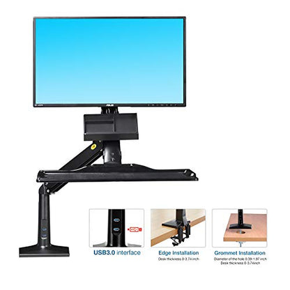 [CLEARANCE] NB North Bayou NB35 19"- 27" with 9Kg Max Payload Sit and Stand Workstation VESA Monitor Desk Mount, Keyboard Tray and Gas Strut Full Motion Swivel Arm for LCD LED TV Television