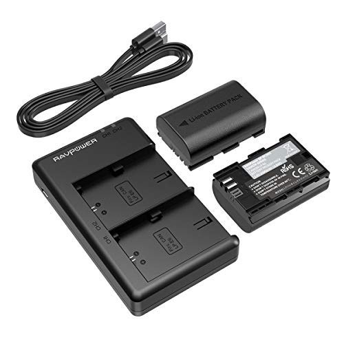 RAVPower LP-E6 LP-E6N Battery Charger and 2-Pack Rechargeable Li-ion Batteries for Canon 5D Mark II III IV, 80D, 70D, 60D, 6D, EOS 5Ds, 5D2, 5D3, 5DSR, 5D4 (2-Pack, Dual USB, 2000mAh) E6