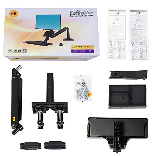 NB North Bayou NB35 19"- 27" with 9Kg Max Payload Sit and Stand Workstation VESA Monitor Desk Mount, Keyboard Tray and Gas Strut Full Motion Swivel Arm for LCD LED TV Television
