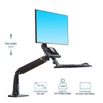 [CLEARANCE] NB North Bayou NB35 19"- 27" with 9Kg Max Payload Sit and Stand Workstation VESA Monitor Desk Mount, Keyboard Tray and Gas Strut Full Motion Swivel Arm for LCD LED TV Television