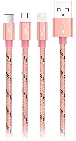 Yoobao 1.2m Multi Charger 3 in 1 Cable with Type C, Micro, Lightning Interface for Android, iPhone, Smartphones (Grey, Pink) | YB-453