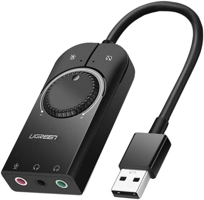 UGREEN USB External Stereo Sound Adapter Card with Built-In 3.5 Audio Jack 4-Pin Combo Port and Volume Controls | 40964