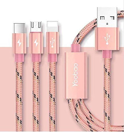 Yoobao 1.2m Multi Charger 3 in 1 Cable with Type C, Micro, Lightning Interface for Android, iPhone, Smartphones (Grey) | YB-453