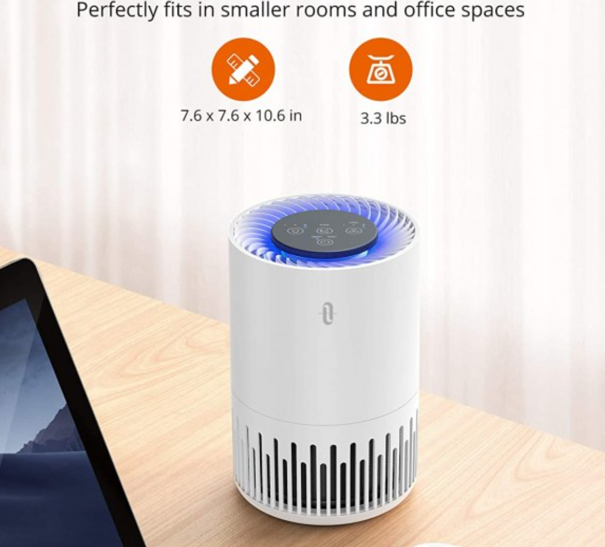 TaoTronics TT-AP001 Air Purifier, Desktop Air Cleaner with 3-in-1 True HEPA Filter for Home Bedroom Office
