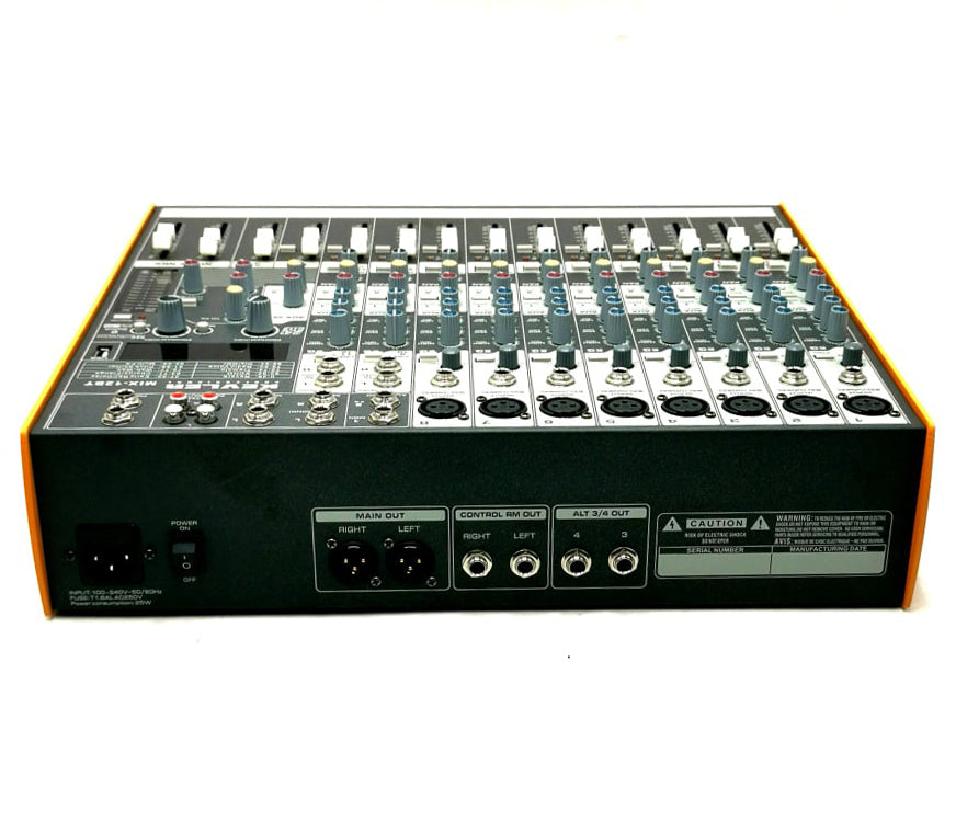 KEVLER MIX-12BT 12-Channel Compact Bluetooth Mixer with 8 Microphone/Line, 2 Stereo Input and 2 AUX Output, 3 Band EQ with USB / MP3 Function and 99 DSP Effects | Mix Series