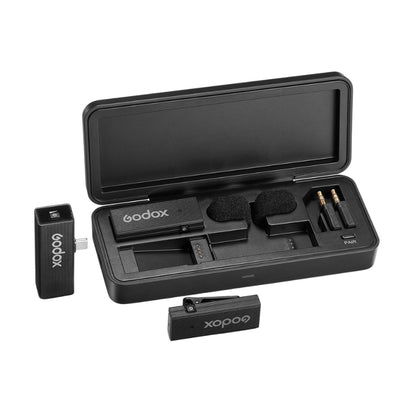 [CLEARANCE] Godox MoveLink Mini Kit 2 UC Wireless Lavalier Microphone System (TX TX RX) with 328ft Wireless Range, Built-In Rechargeable Batteries and Charging Case for Cameras, iPhone and Android Smartphones (USB-C)