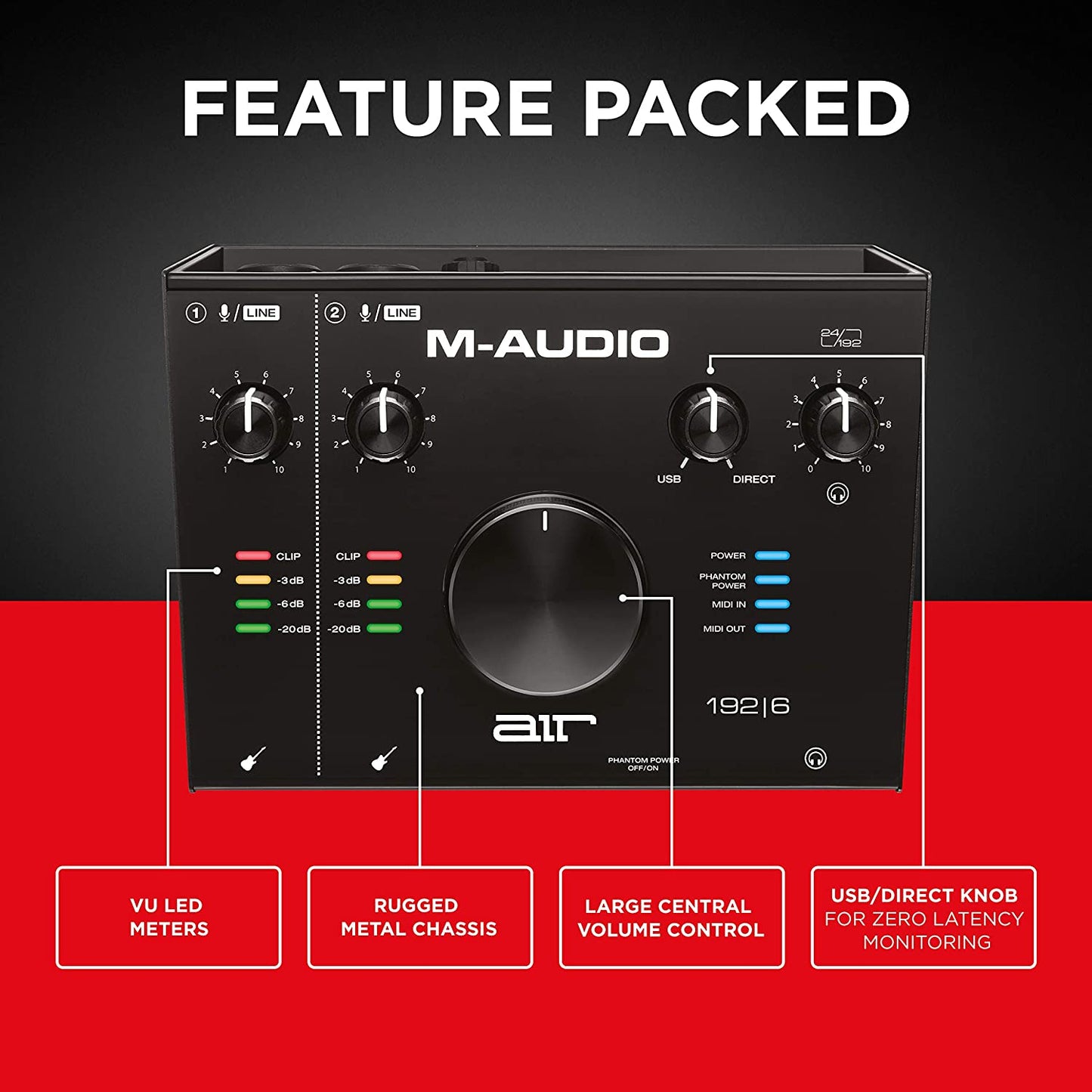 M-Audio AIR 192|6 2-In 2-Out 24 / 192 USB Audio / MIDI Interface with Recording Software from Pro-Tools & Ableton Live, Plus Studio-Grade FX & Instruments