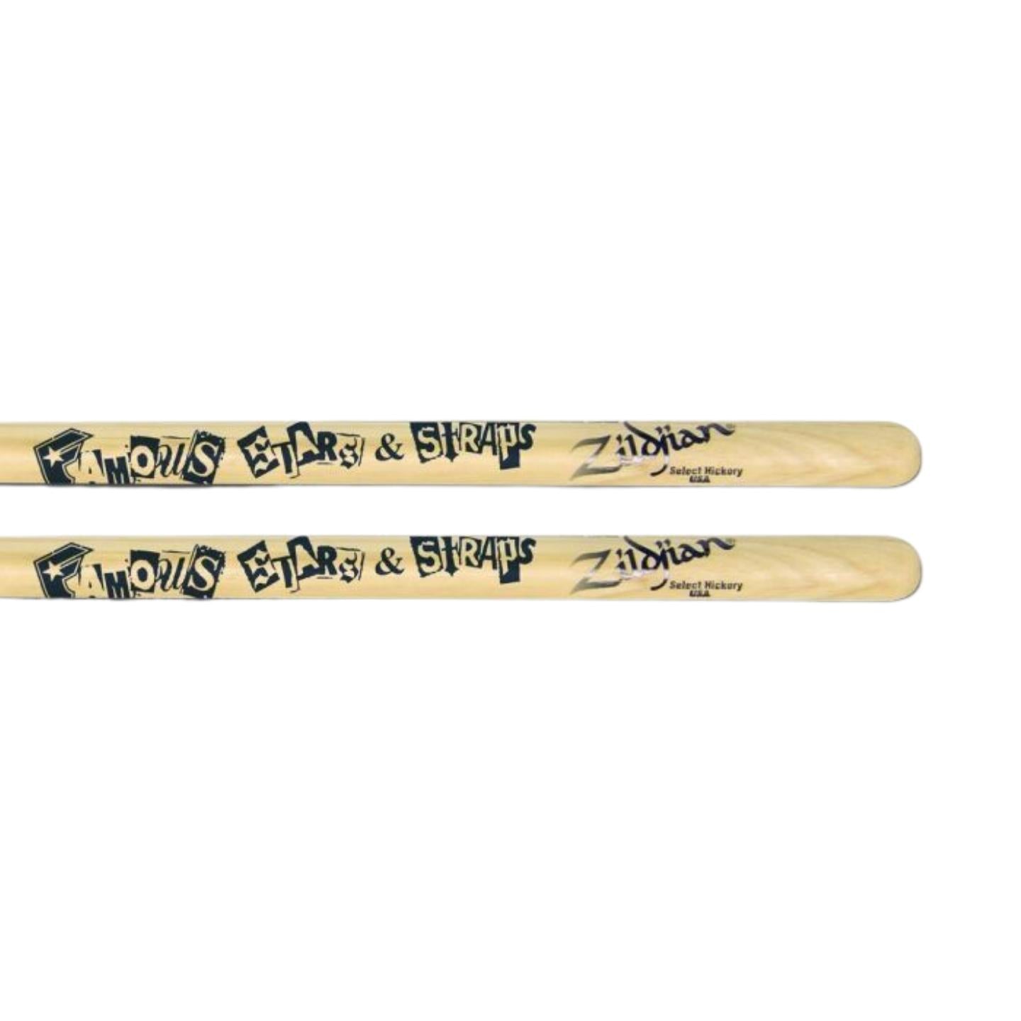 Zildjian Travis Barker Famous Stars & Straps Artist Series Hickory Drumsticks with Round Tips, Lacquer Coating | ZASTBF