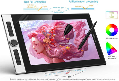 [CLEARANCE] XP-Pen Innovator 16 Graphic Display Tablet with 8 Customizable Shortcut Keys, 60 Degrees Tilt Function, and 8192 Levels Pressure Sensitive PA5 Battery-Free Stylus for Digital Arts ID160-F ID160 F ID160F