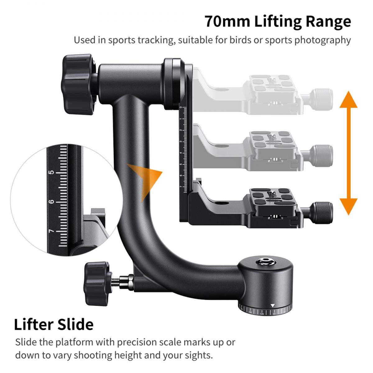 K&F Concept Heavy Duty Aluminum Gimbal Tripod Head with 20kg Load Capacity, 360 Rotation, 1/4" Quick Release Plate for Photography Filming Equipment
